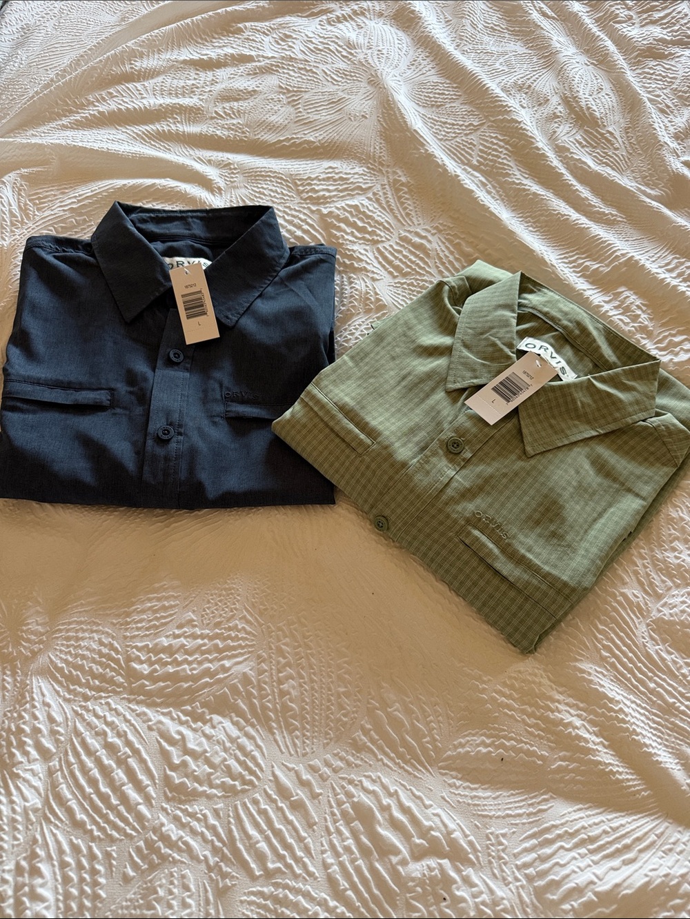 NWT Orvis Short-Sleeve Button Shirts in Blue and Olive bundle